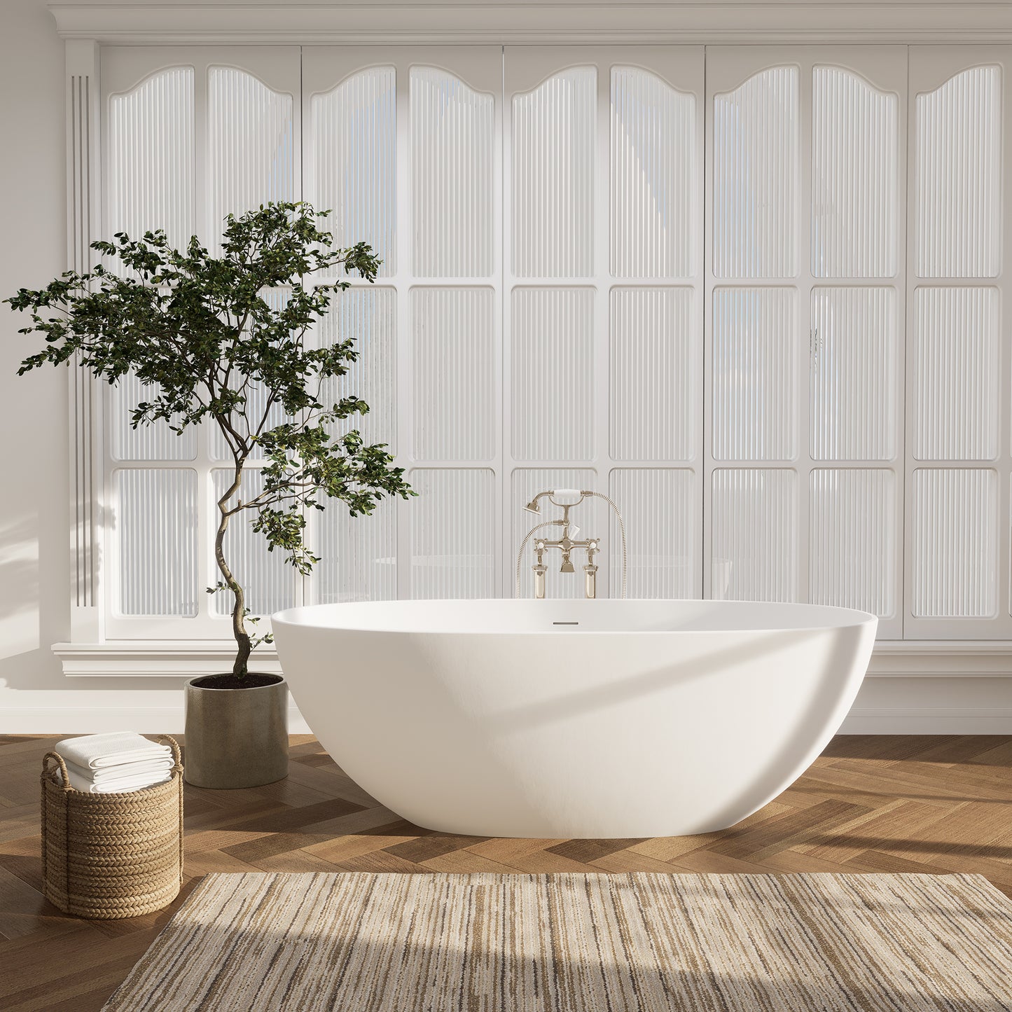 Modern Oval Freestanding Bathtub Solid Surface Soaking Bathtub by Altair