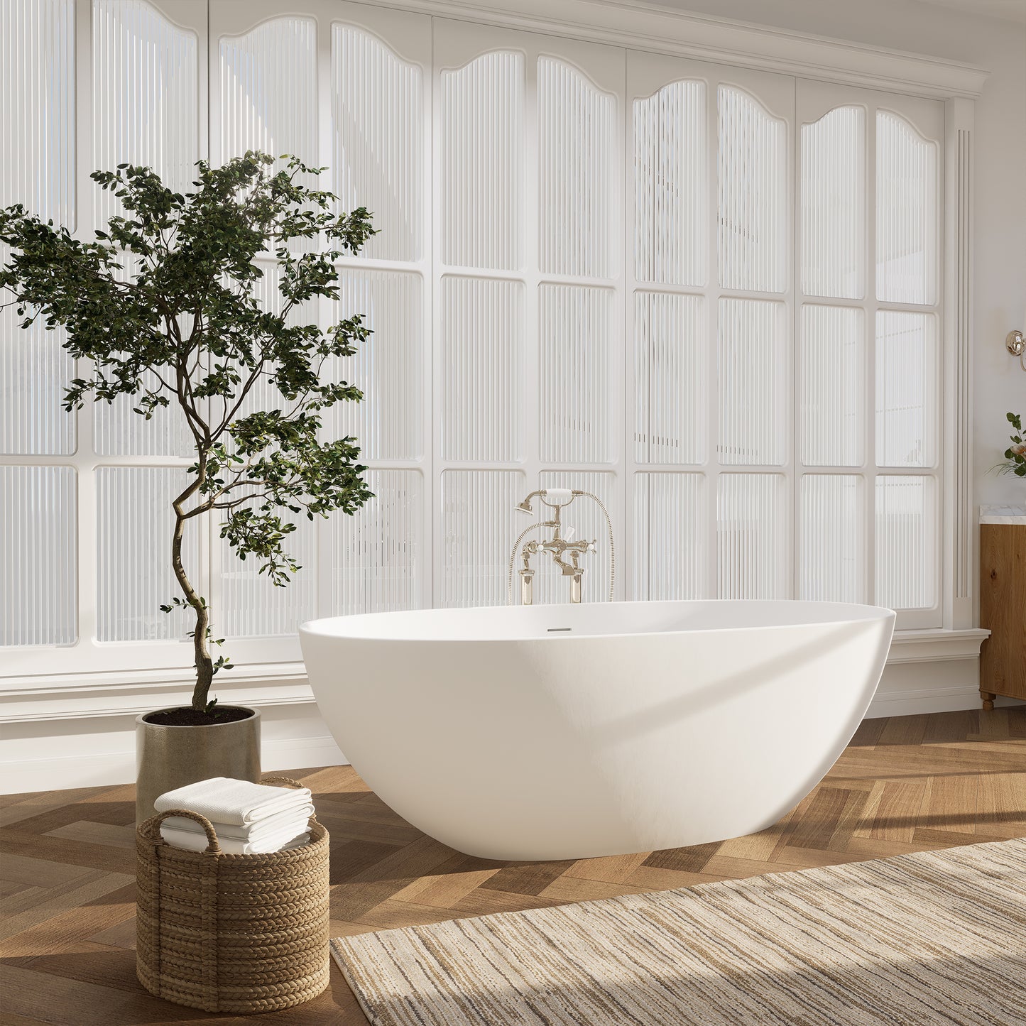 Modern Oval Freestanding Bathtub Solid Surface Soaking Bathtub by Altair
