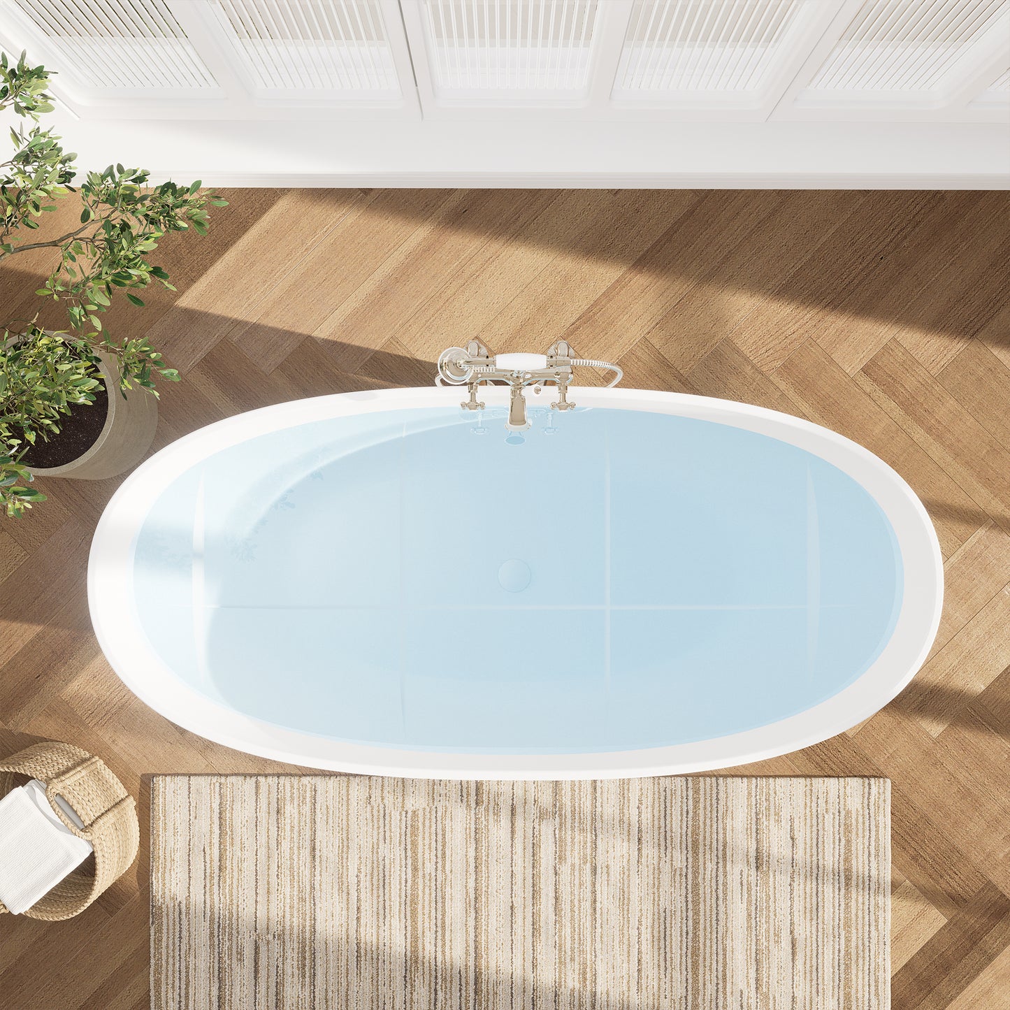 Modern Oval Freestanding Bathtub Solid Surface Soaking Bathtub by Altair