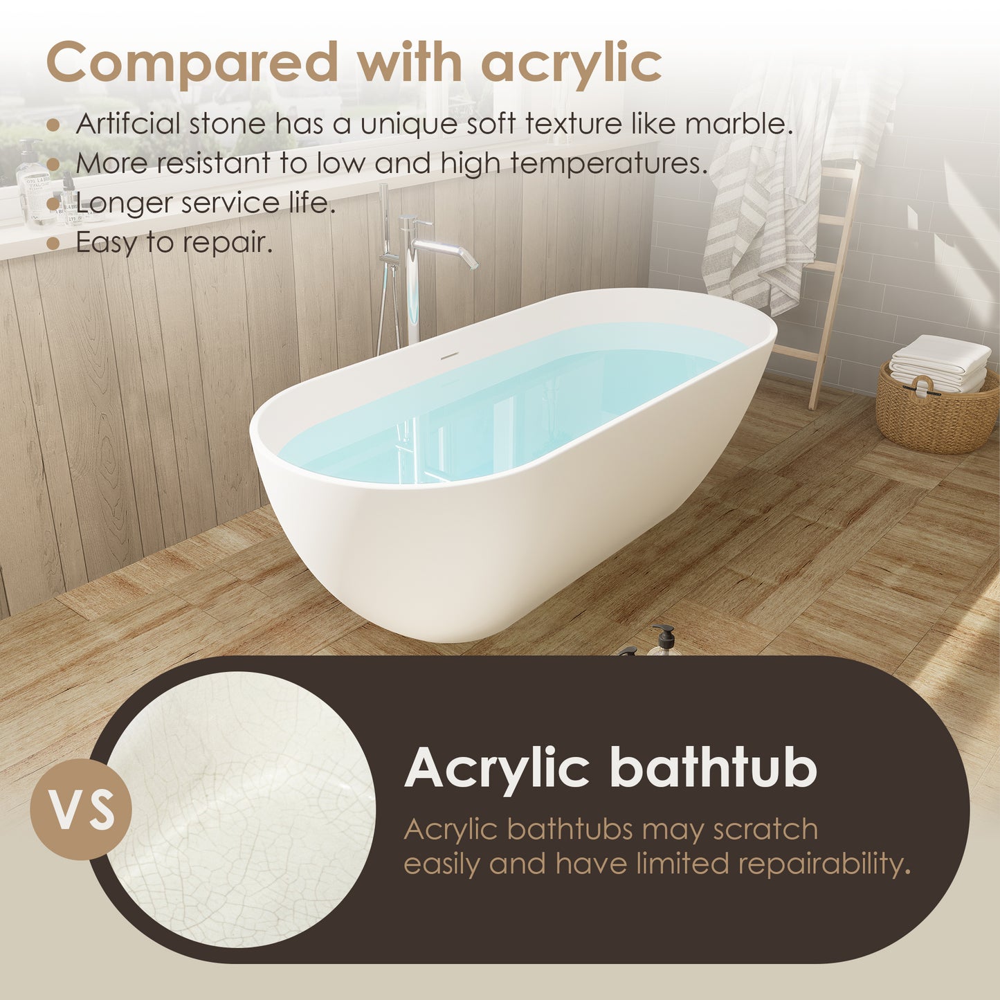 Solid Surface Relaxing Oval Soaking Bathtub by Altair