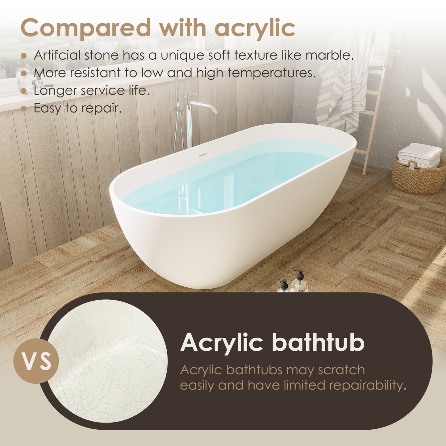 Solid Surface Relaxing Oval Soaking Bathtub by Altair