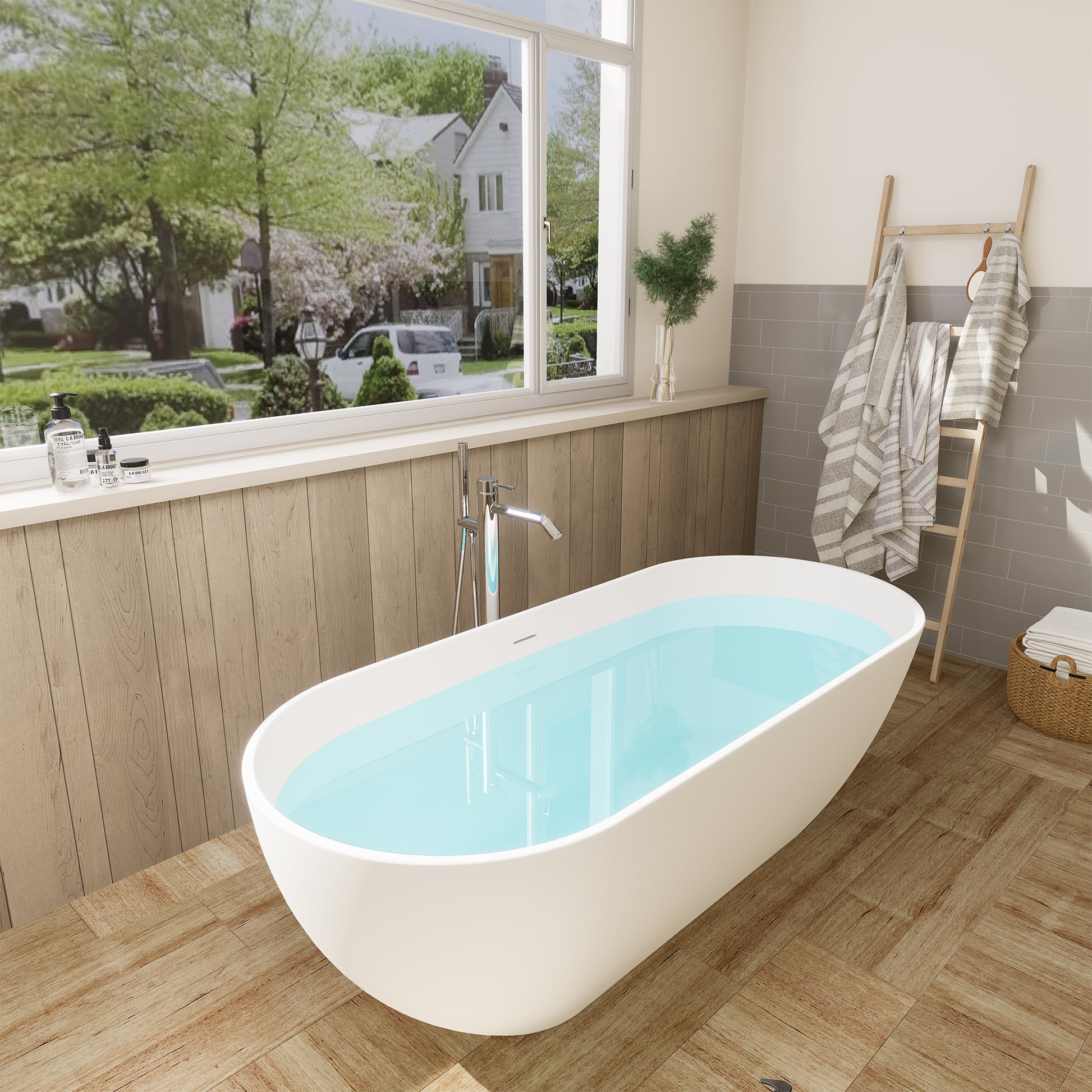 Solid Surface Relaxing Oval Soaking Bathtub by Altair
