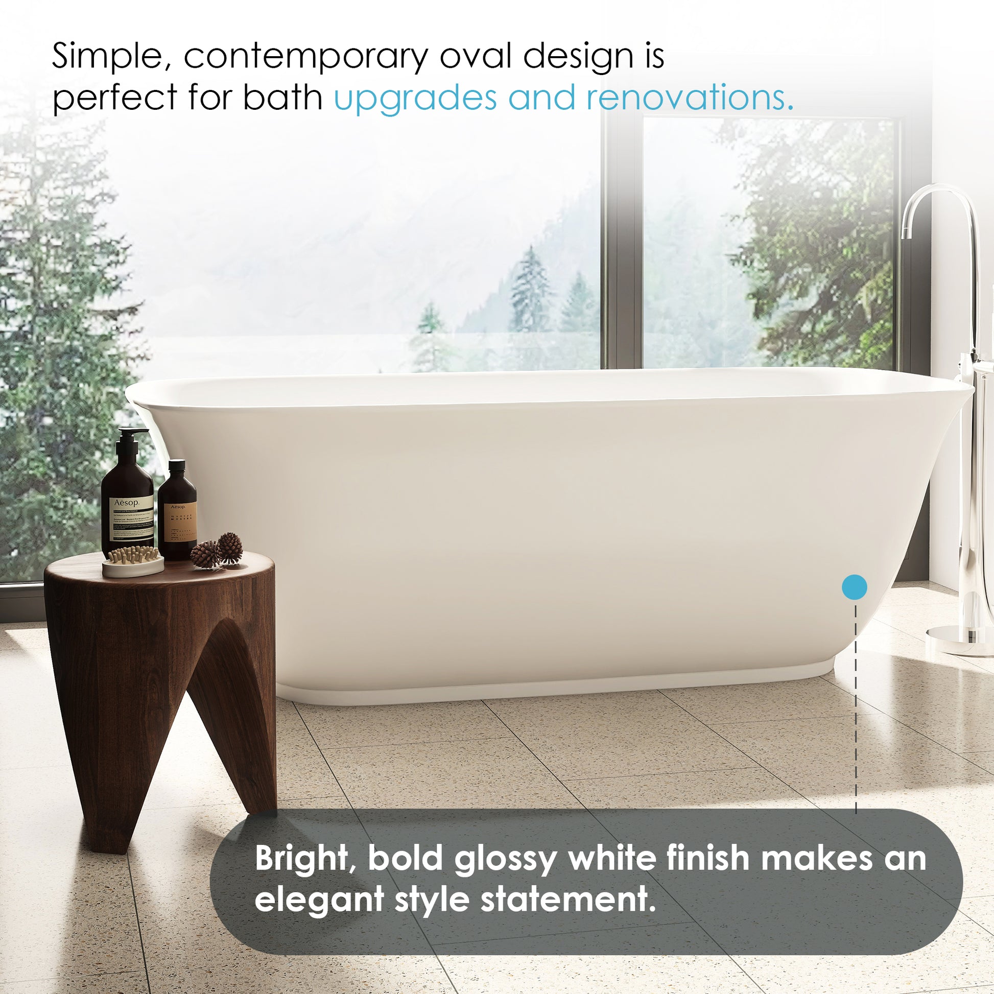 Sleek Minimalist Aesthetic Soaking Bath Tub by Altair