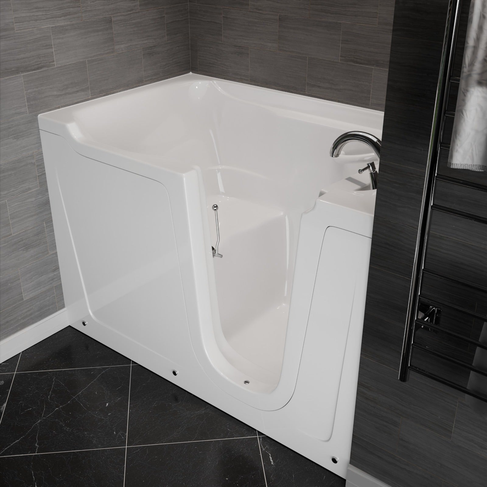 MediTub Collection 36x60 right-side drain jetted soaking bathtub, white with fast-filling faucet set