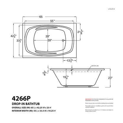 Polaris  42.25 x 65in. Air and Whirlpool Jetted Bathtub in White with Reversible Drain