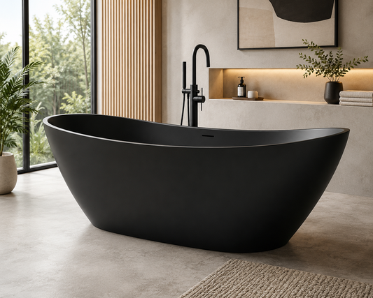 Giselle 65" x 34" Freestanding Solid Surface Soaking Bathtub with Drain and Integrated Overflow by Altair