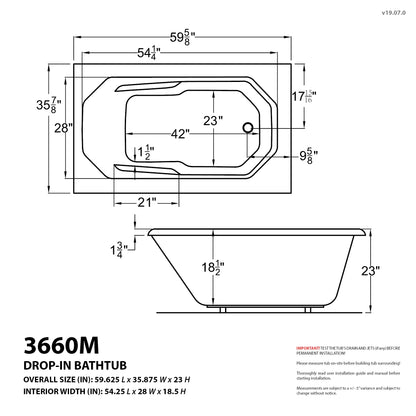 Atlantis Whirlpools Mirage 36 x 60 Rectangular Air Jetted Bathtub