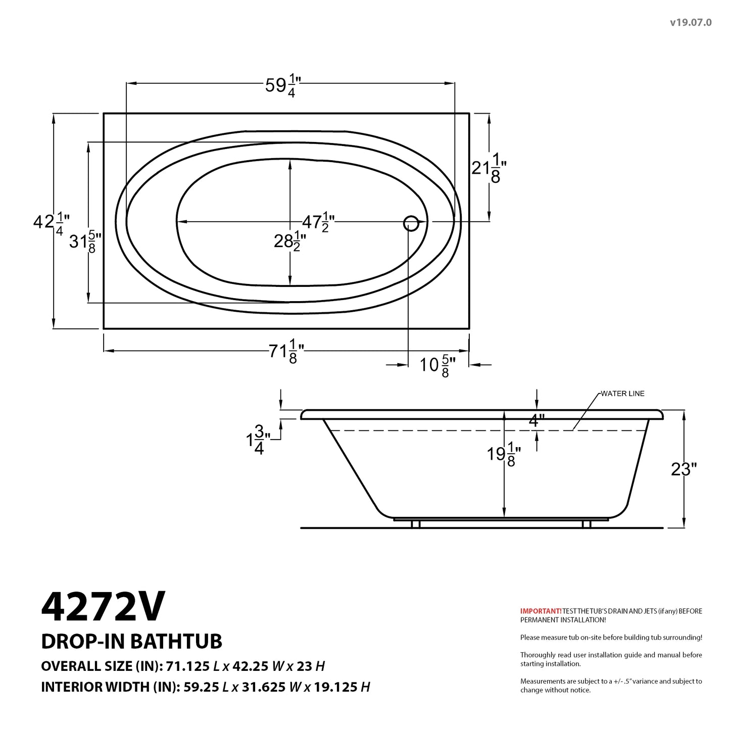 Atlantis Whirlpools Venetian 42 x 72 Rectangular Air & Whirlpool Jetted Bathtub