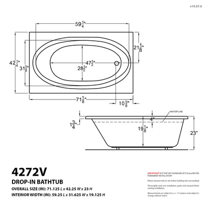 Atlantis Whirlpools Venetian 42 x 72 Rectangular Air & Whirlpool Jetted Bathtub