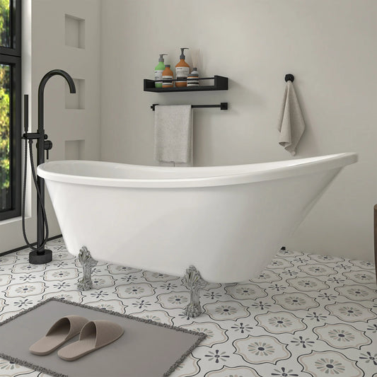 Clawfoot Freestanding Soaking Bathtub in  White/Polished Chrome