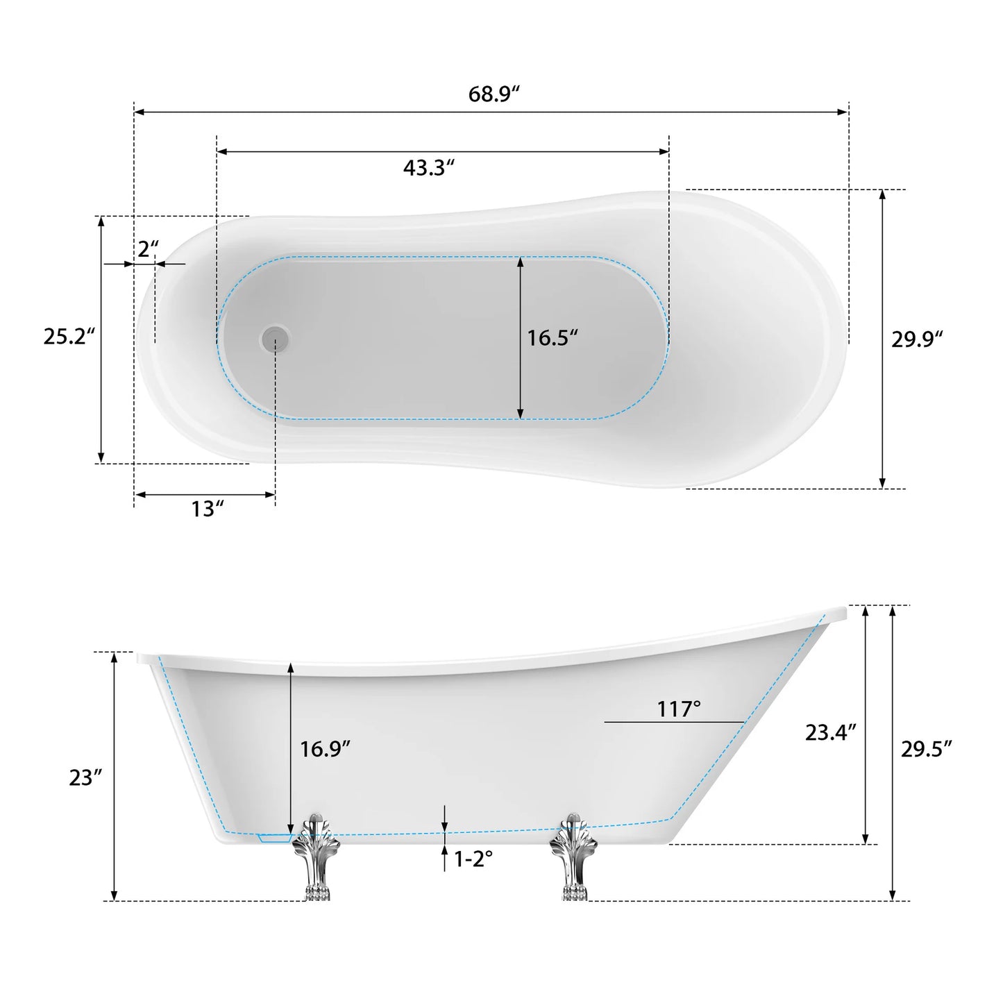 Clawfoot Freestanding Soaking Bathtub in White/Polished Chrome by Vanity Art