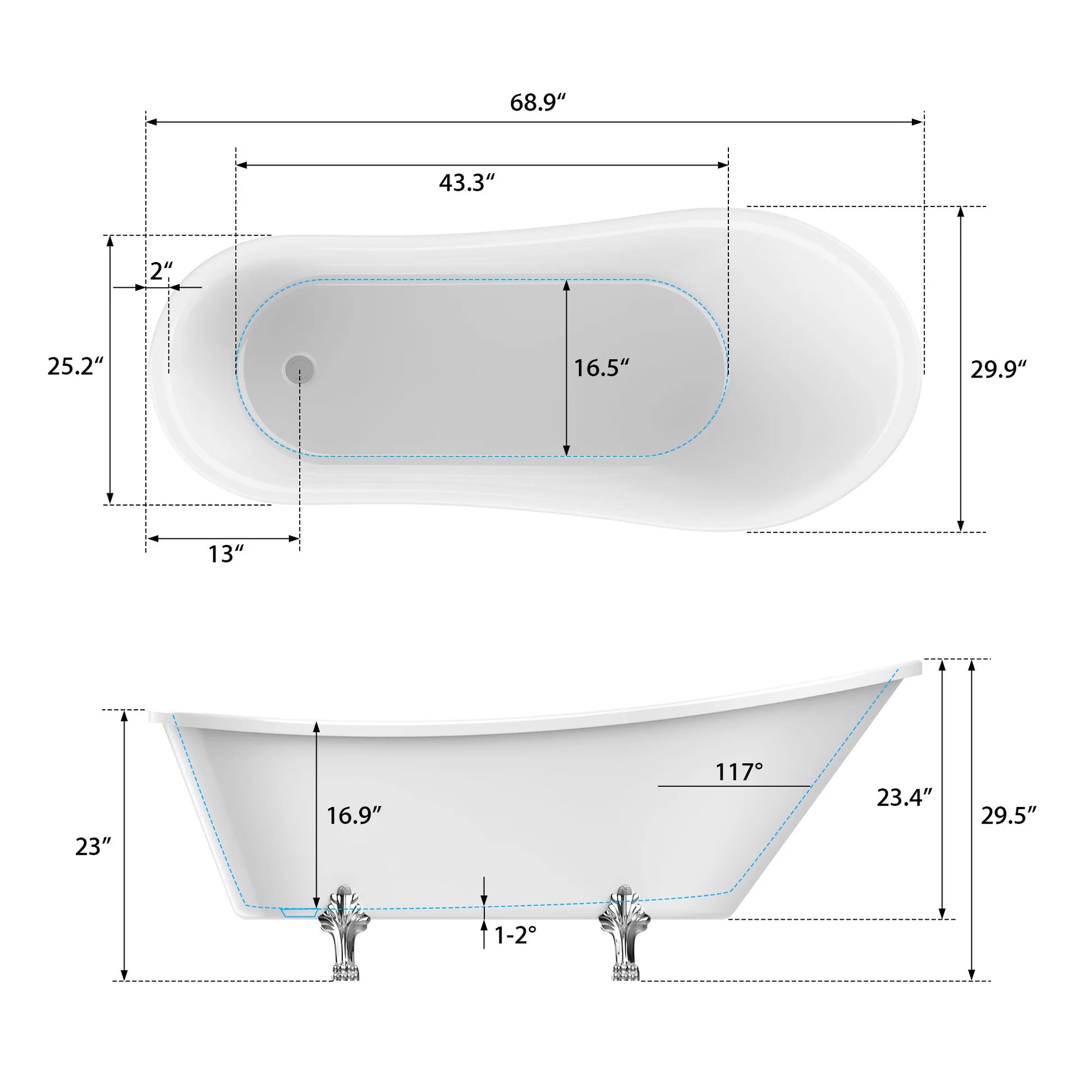 Clawfoot Freestanding Soaking Bathtub in White/Polished Chrome by Vanity Art