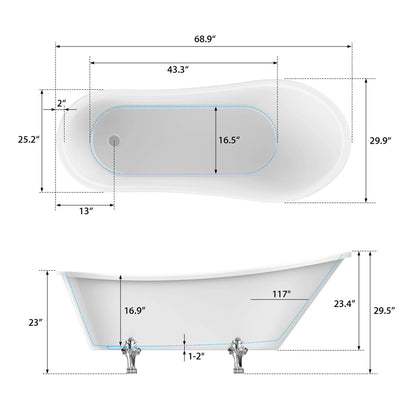 Clawfoot Freestanding Soaking Bathtub in White/Polished Chrome by Vanity Art