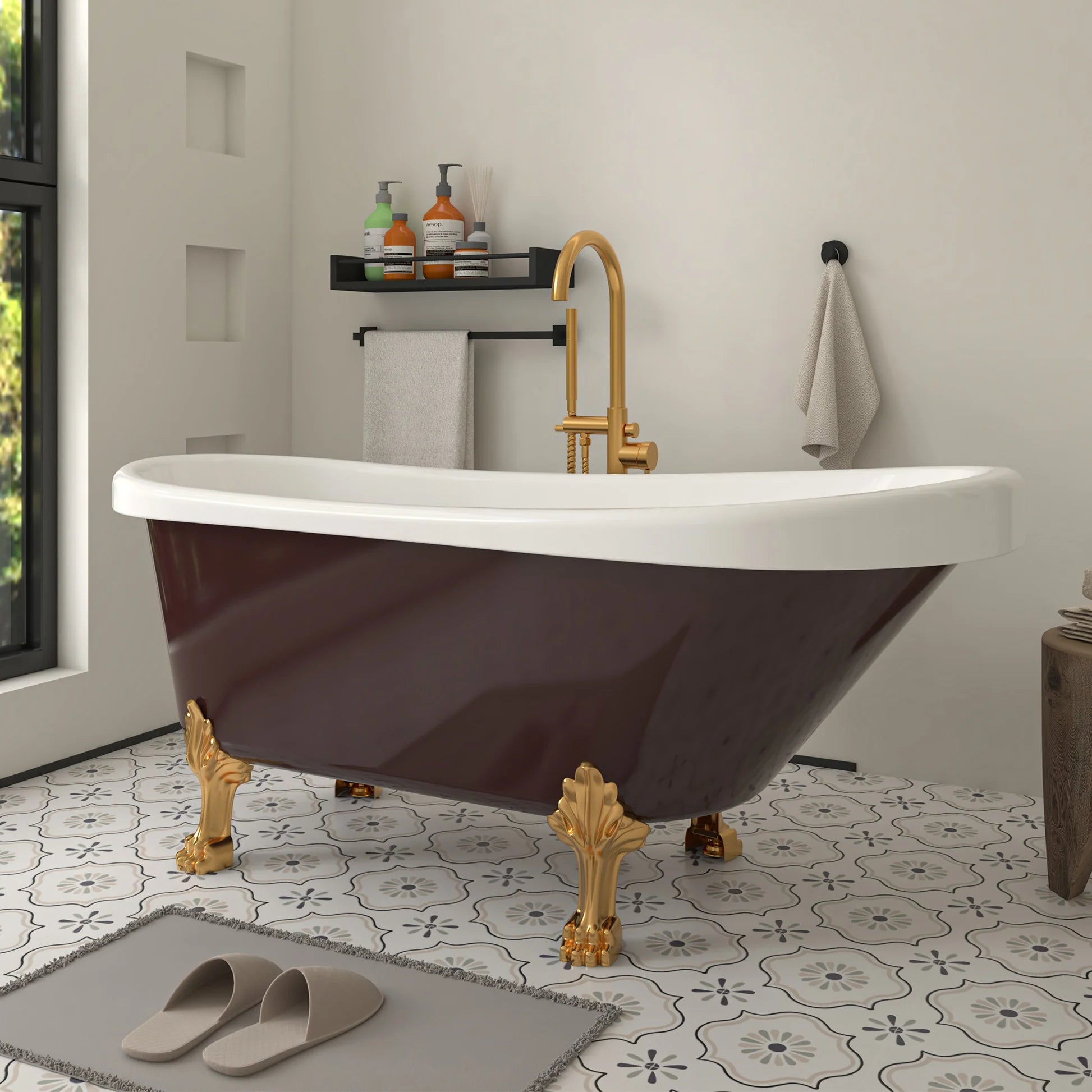 Clawfoot Freestanding Soaking Bathtub in Red/Polished Chrome by Vanity Art