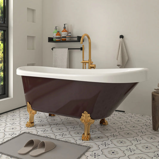 Clawfoot Freestanding Soaking Bathtub in  Red/Polished Chrome