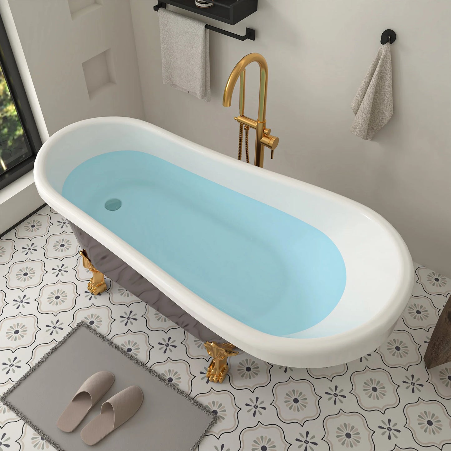 Clawfoot Freestanding Soaking Bathtub in Red/Polished Chrome by Vanity Art