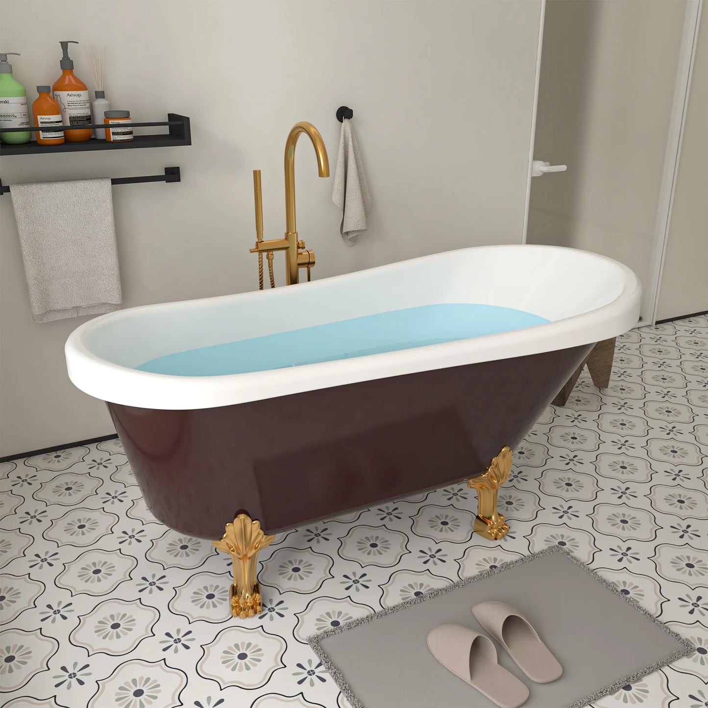 Clawfoot Freestanding Soaking Bathtub in Red/Polished Chrome by Vanity Art