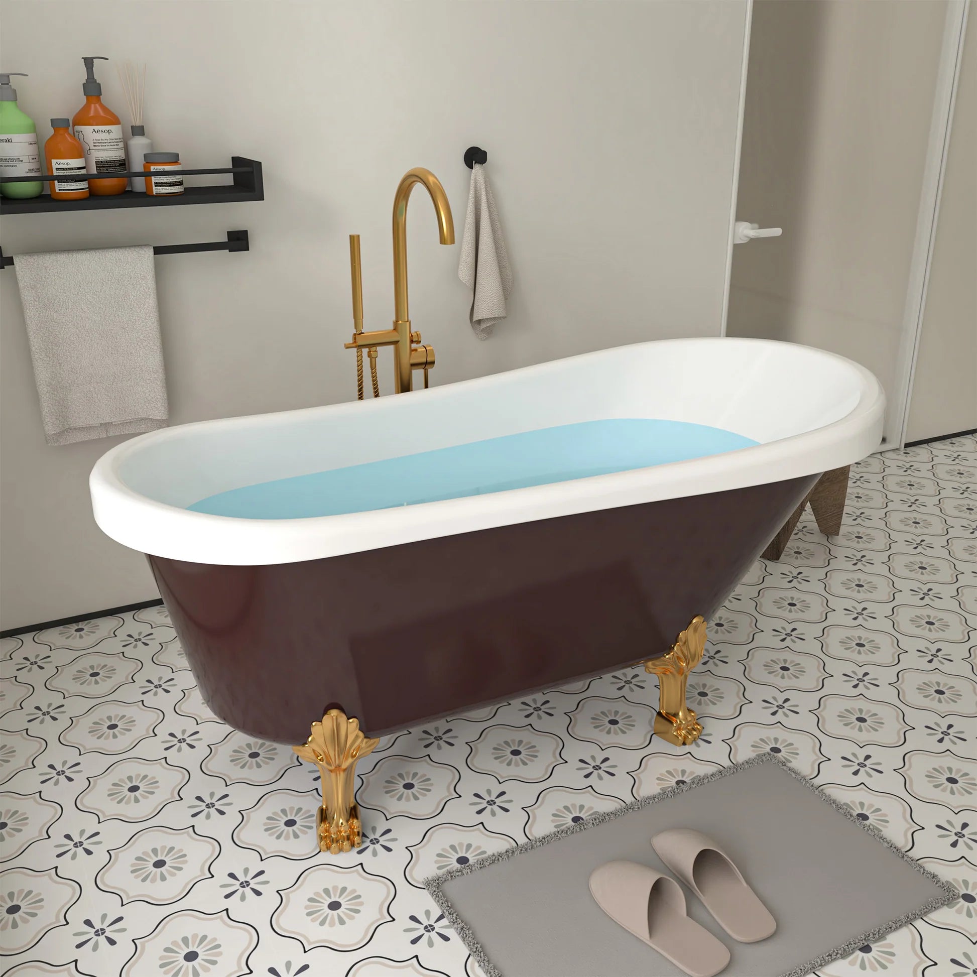 Clawfoot Freestanding Soaking Bathtub in Red/Polished Chrome by Vanity Art