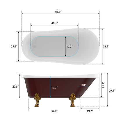 Clawfoot Freestanding Soaking Bathtub in Red/Polished Chrome by Vanity Art
