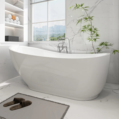 Flatbottom Freestanding Soaking Bathtub in White/Polished Chrome by Vanity Art