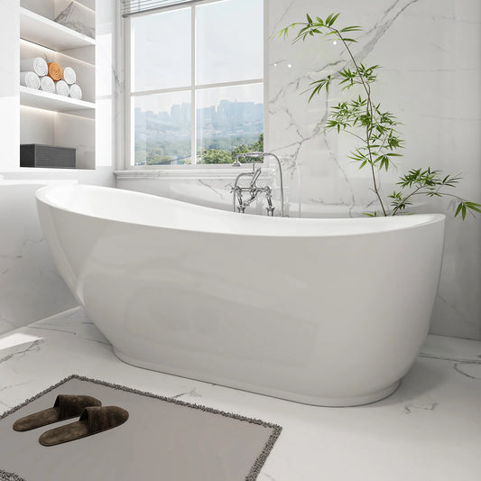 Flatbottom Freestanding Soaking Bathtub in  White/Polished Chrome