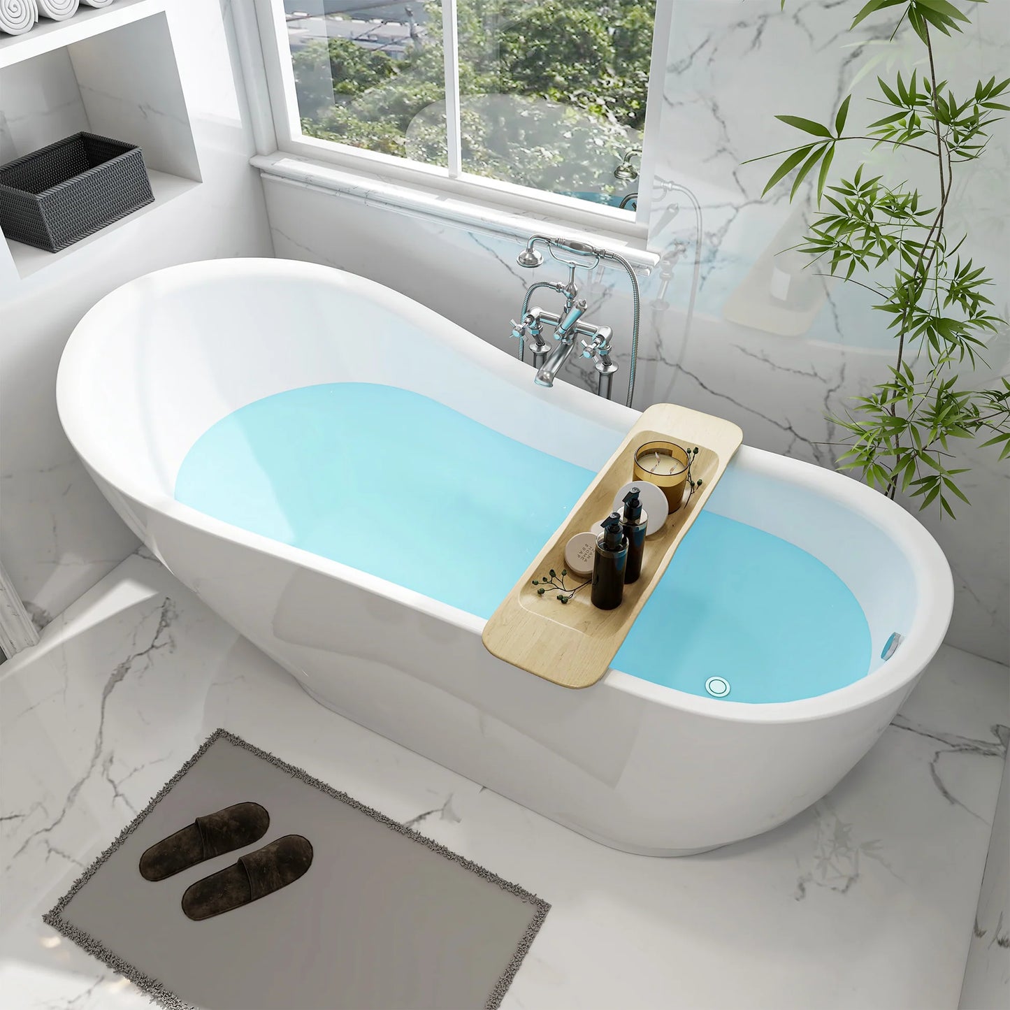 Flatbottom Freestanding Soaking Bathtub in White/Polished Chrome by Vanity Art