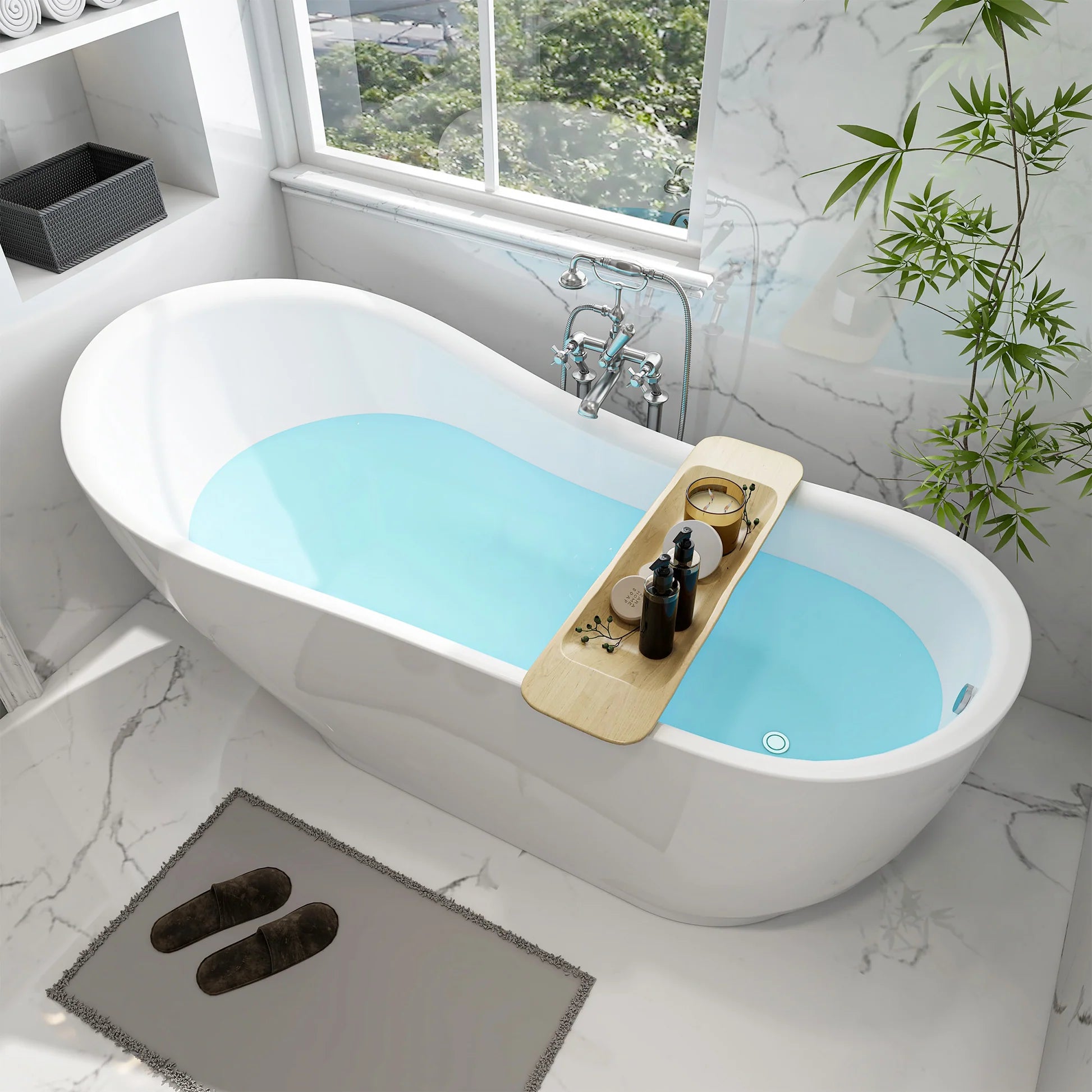 Flatbottom Freestanding Soaking Bathtub in White/Polished Chrome by Vanity Art