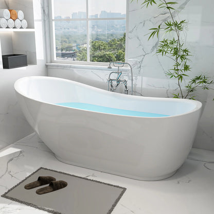 Flatbottom Freestanding Soaking Bathtub in White/Polished Chrome by Vanity Art