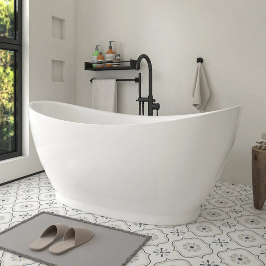 Flatbottom Freestanding Soaking Bathtub in  White/Polished Chrome
