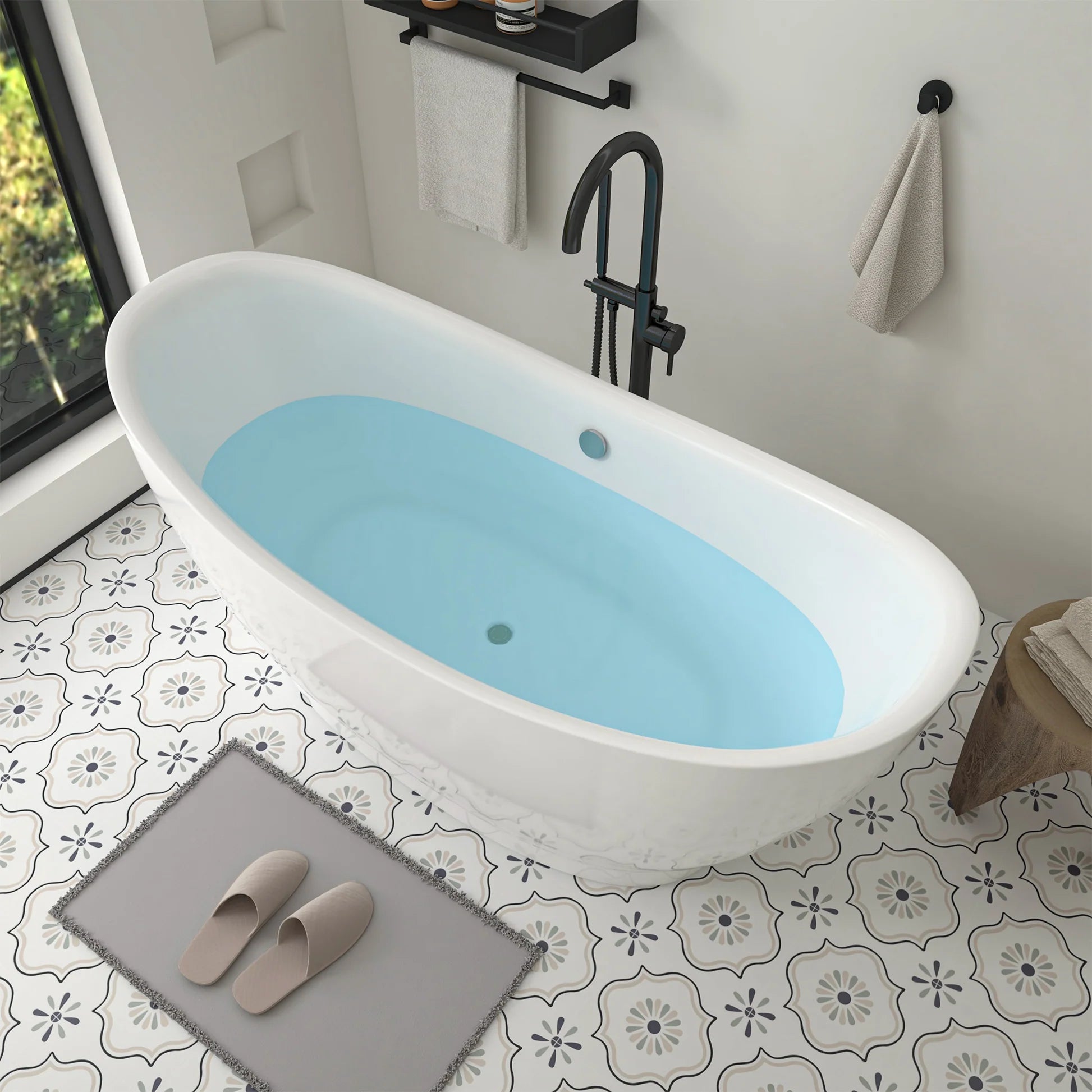 Flatbottom Freestanding Soaking Bathtub in White/Polished Chrome by Vanity Art