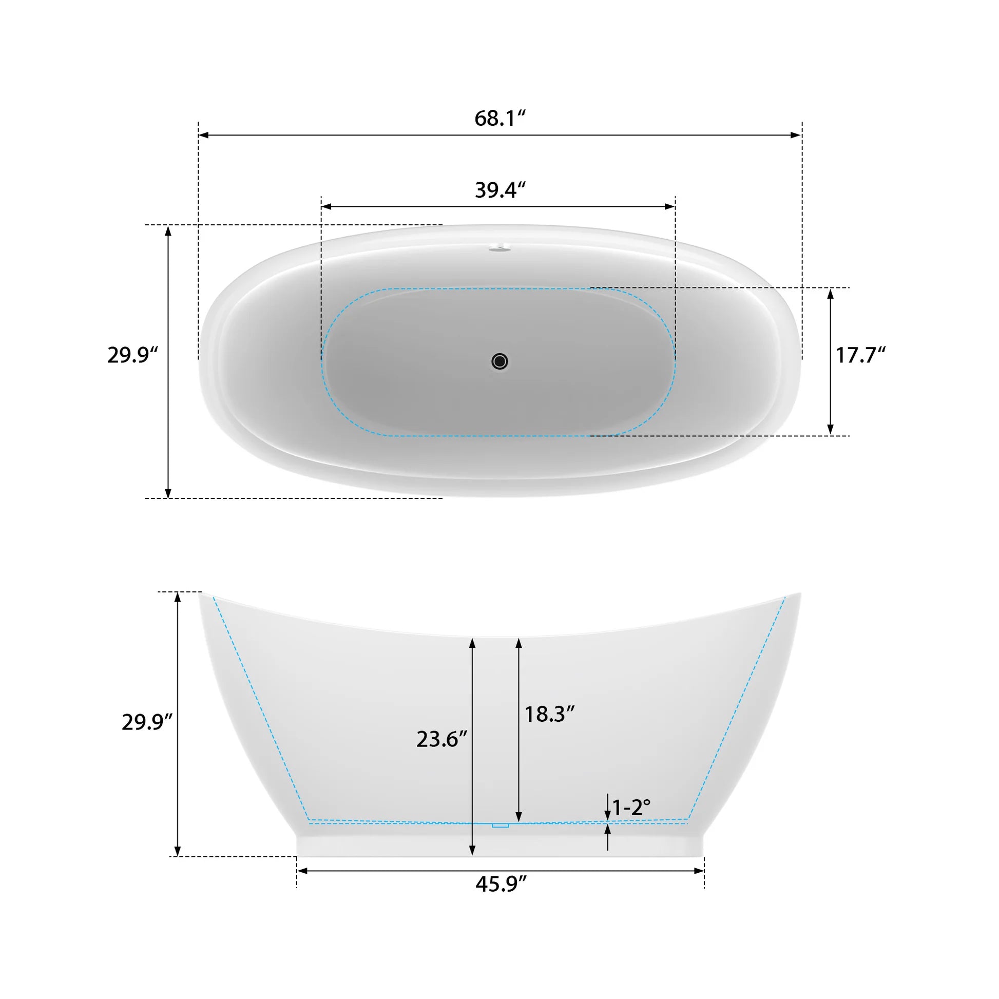Flatbottom Freestanding Soaking Bathtub in White/Polished Chrome by Vanity Art