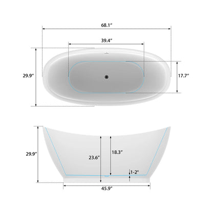 Flatbottom Freestanding Soaking Bathtub in White/Polished Chrome by Vanity Art