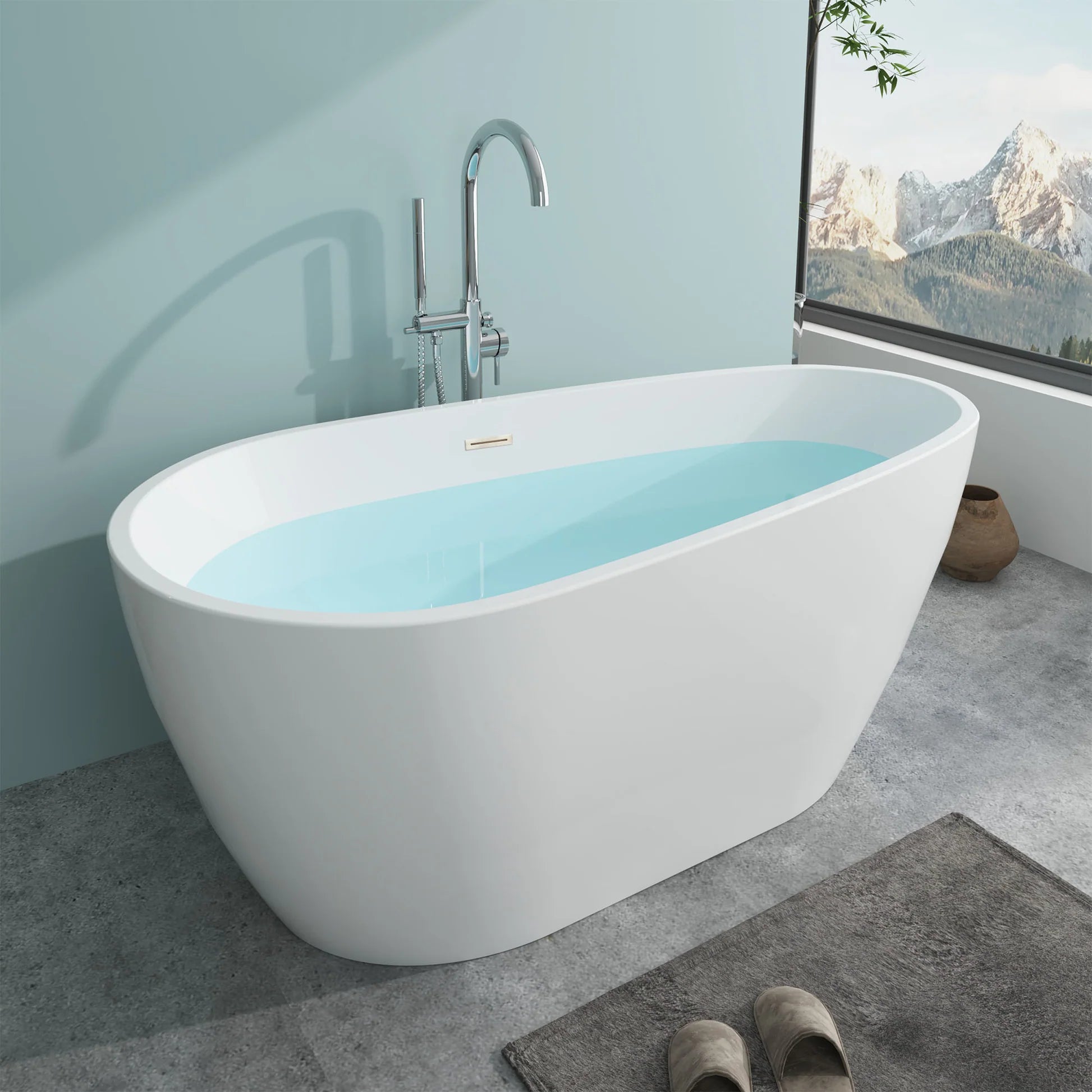 Flatbottom Freestanding Soaking Bathtub in White by Vanity Art