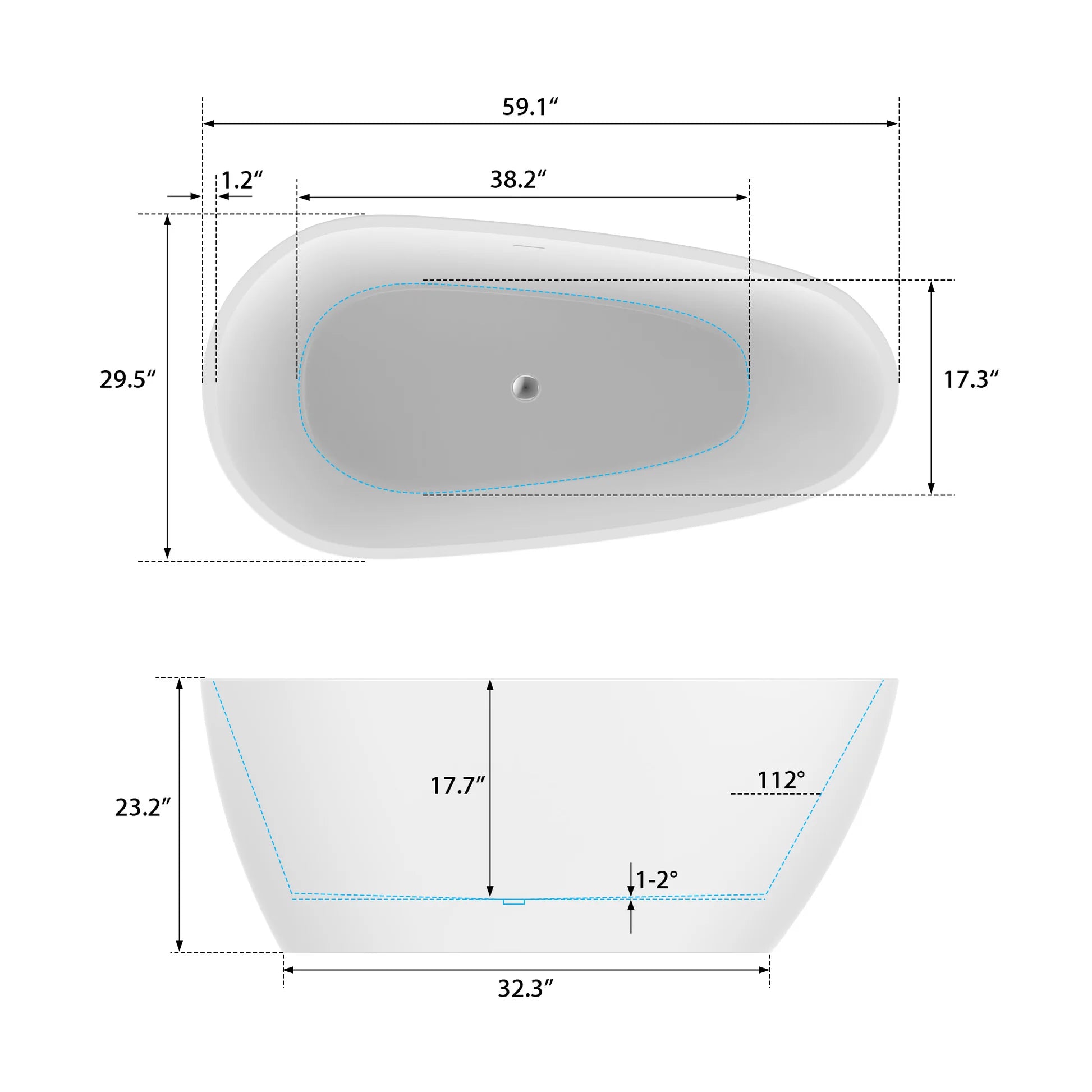Flatbottom Freestanding Soaking Bathtub in White by Vanity Art