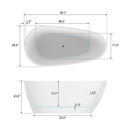 Flatbottom Freestanding Soaking Bathtub in White by Vanity Art