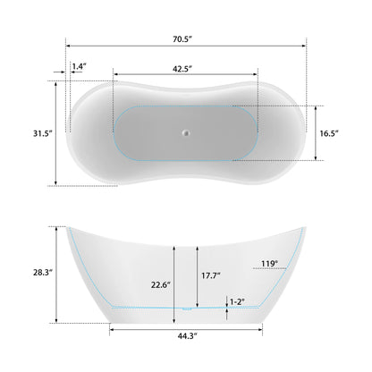 Freestanding Soaking Bathtub with Center Drain in White by Vanity Art