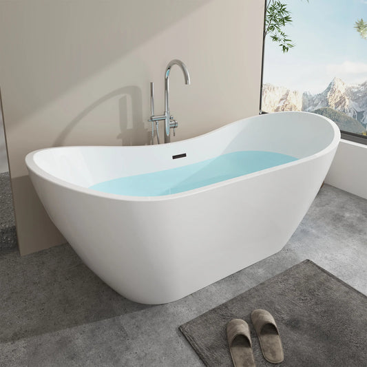 Freestanding Soaking Bathtub with Center  Drain in White