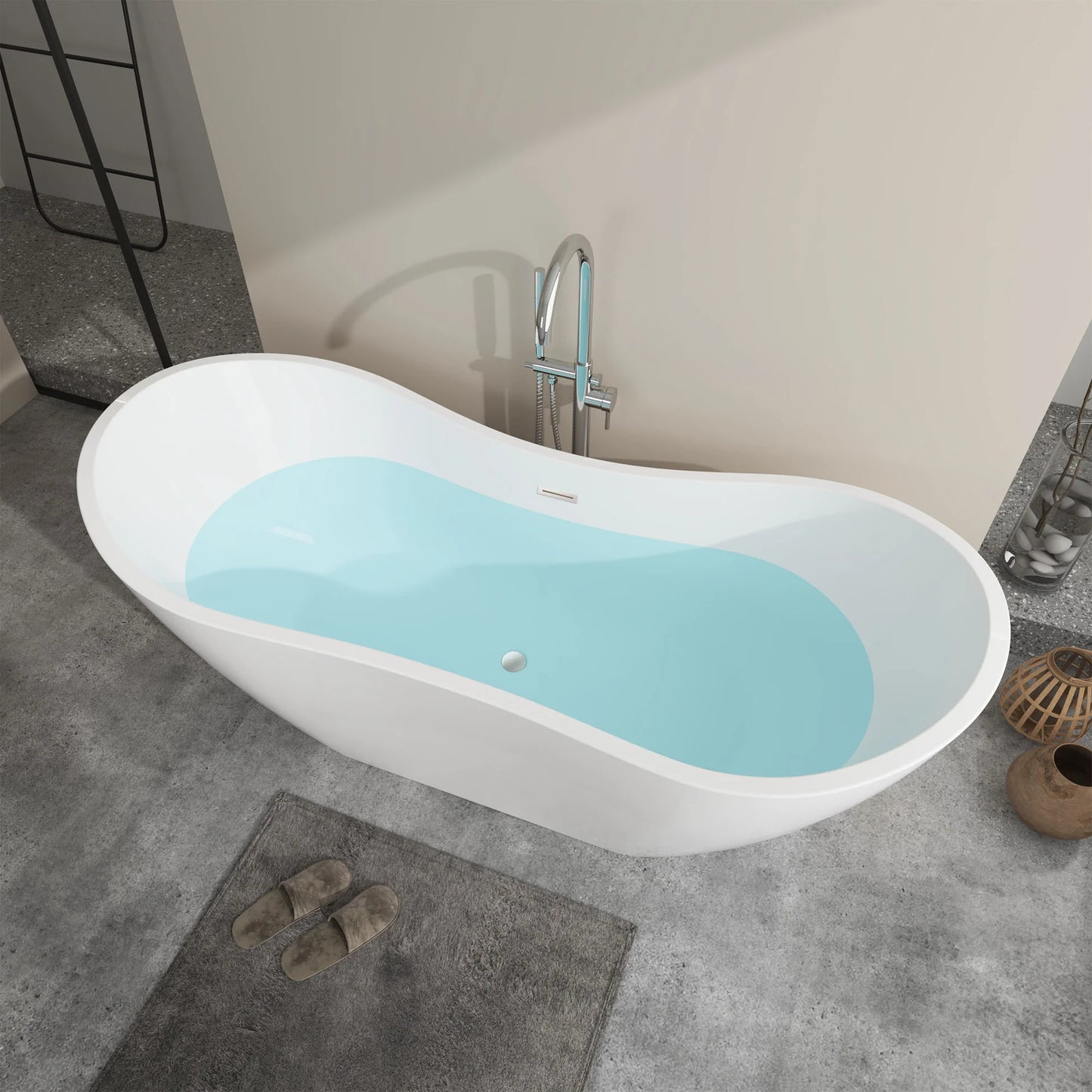 Freestanding Soaking Bathtub with Center Drain in White by Vanity Art