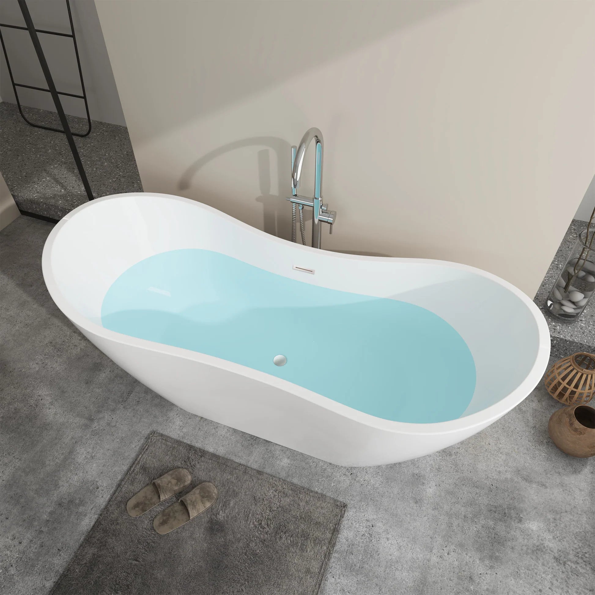 Freestanding Soaking Bathtub with Center Drain in White by Vanity Art