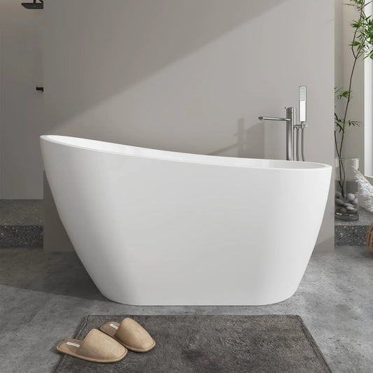 Freestanding Soaking Bathtub with Left Drain in  White