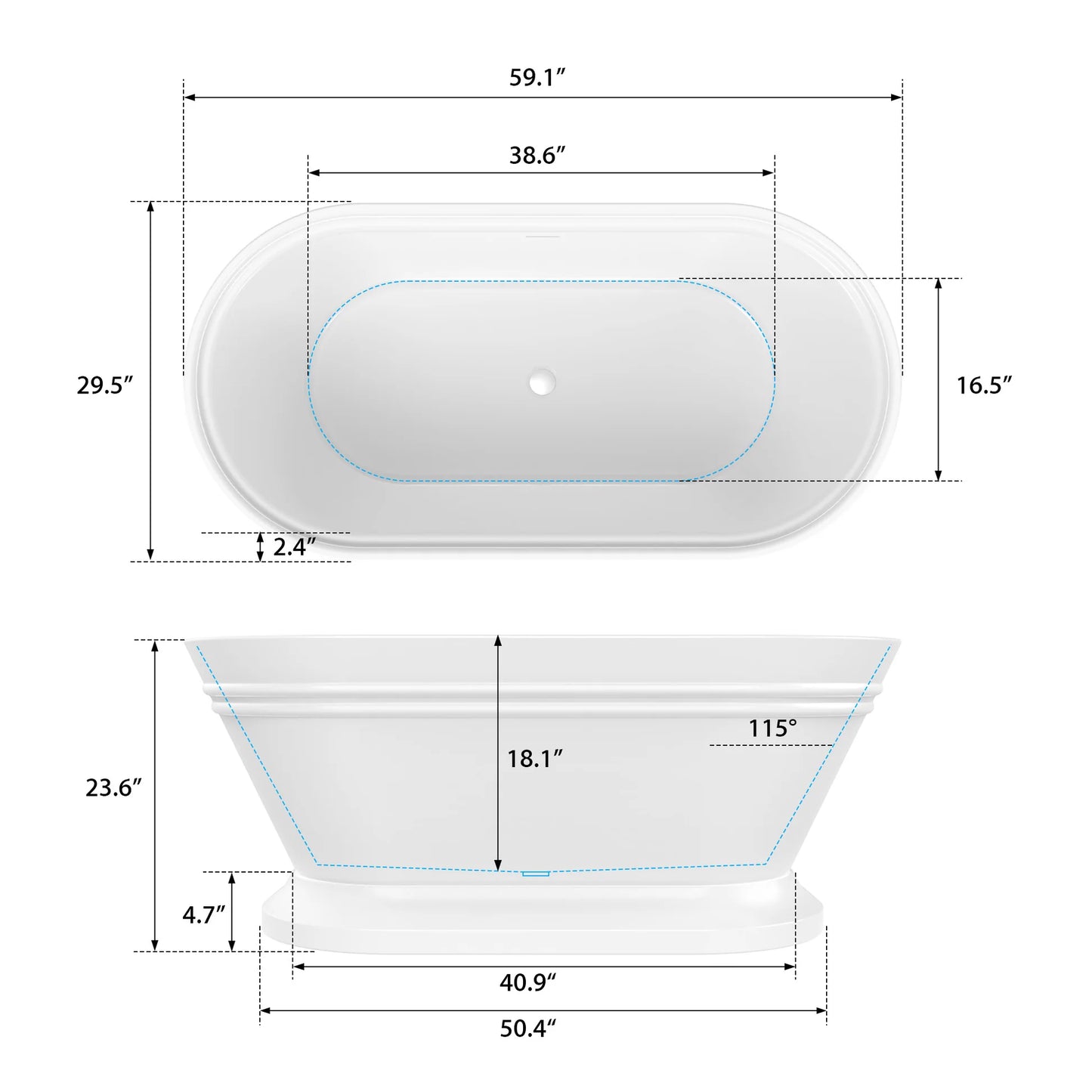Flatbottom Freestanding Soaking Bathtub in White by Vanity Art