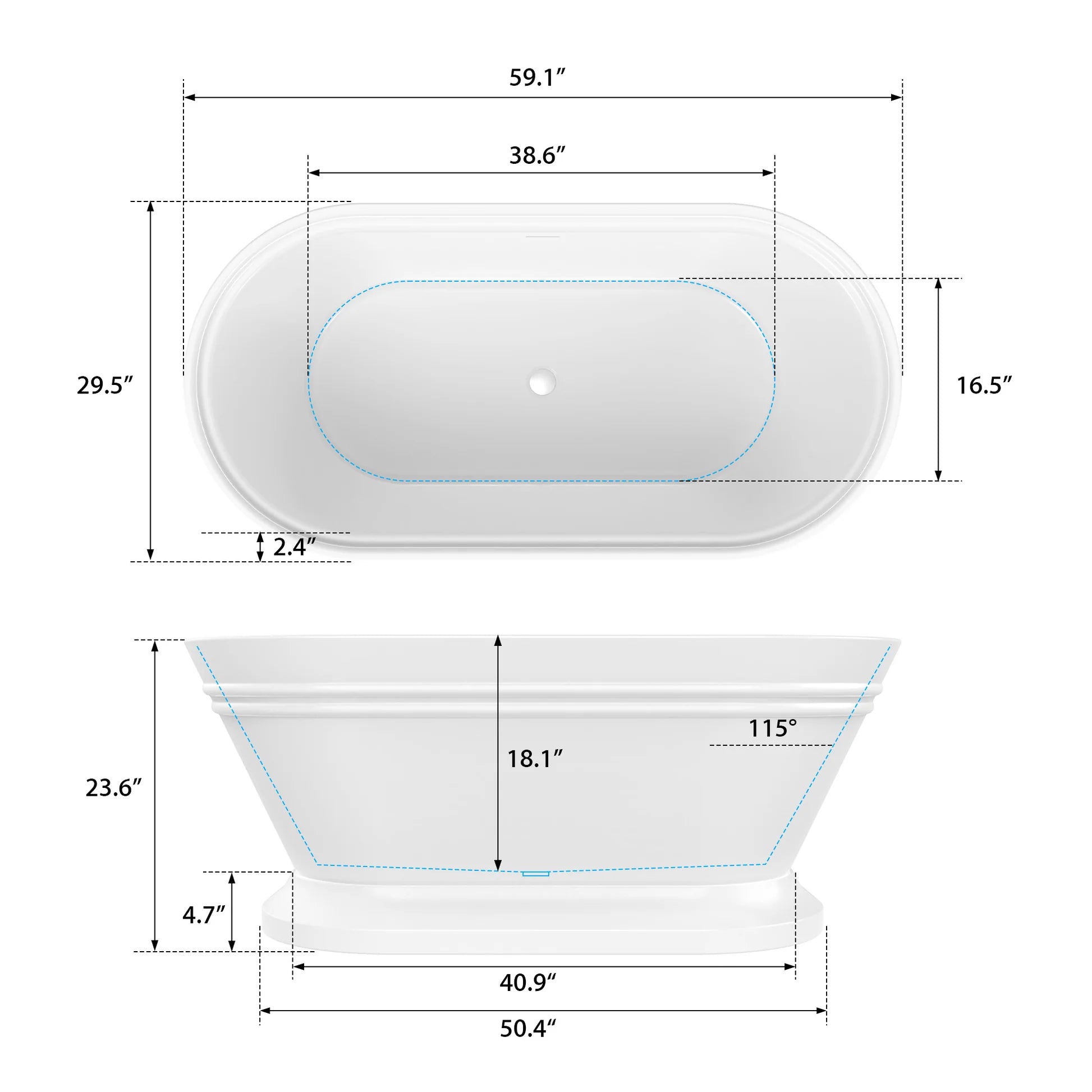 Flatbottom Freestanding Soaking Bathtub in White by Vanity Art