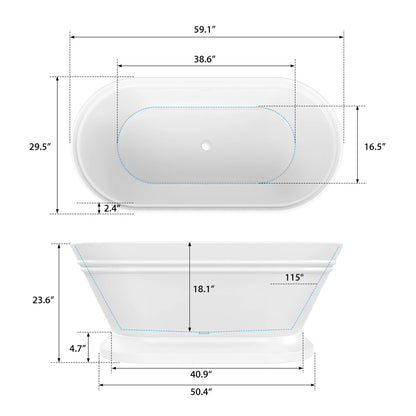 Flatbottom Freestanding Soaking Bathtub in White by Vanity Art
