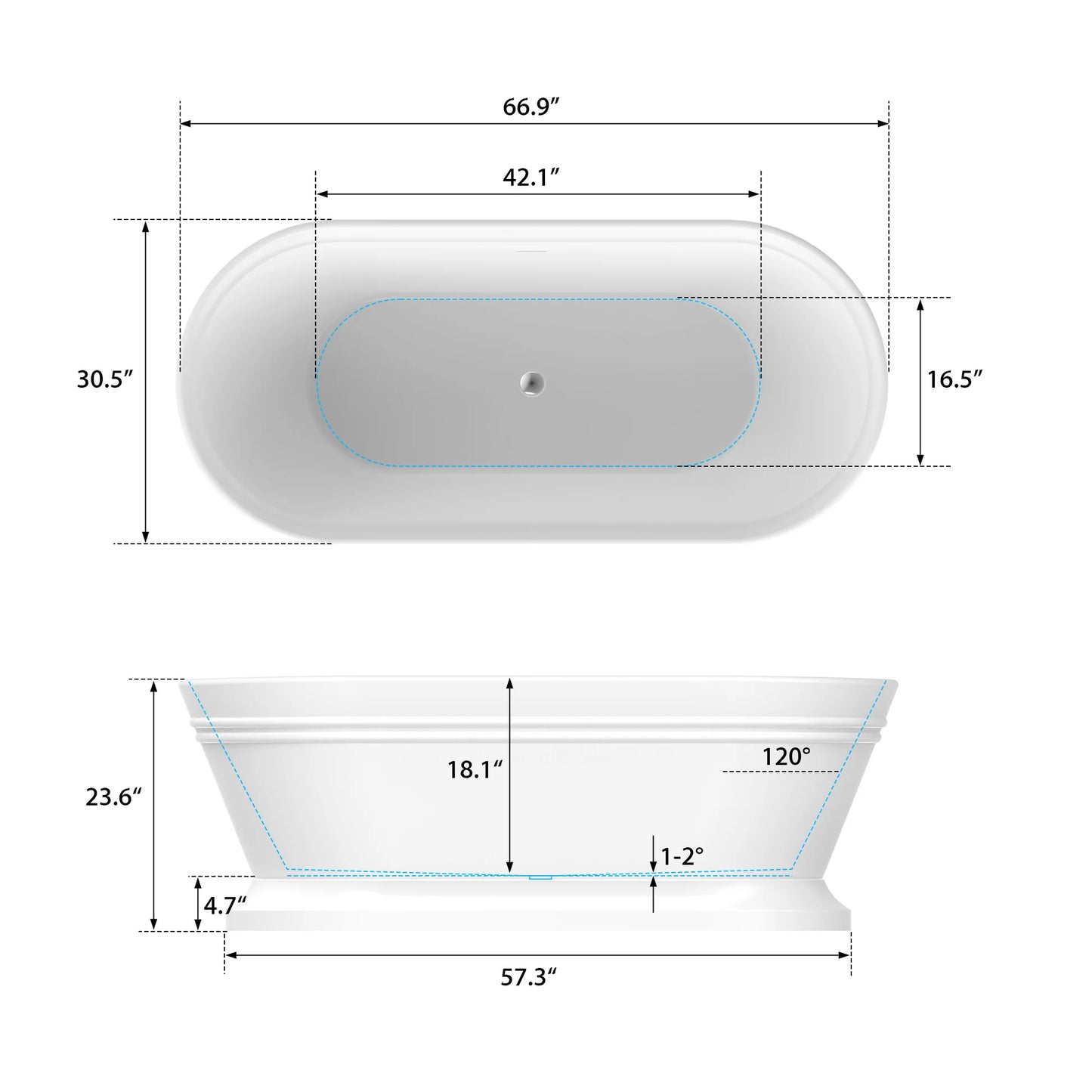 Flatbottom Freestanding Soaking Bathtub in White by Vanity Art