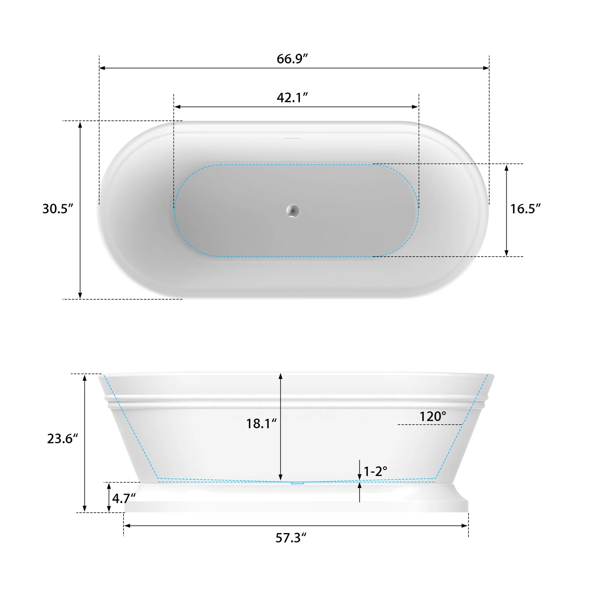 Flatbottom Freestanding Soaking Bathtub in White by Vanity Art