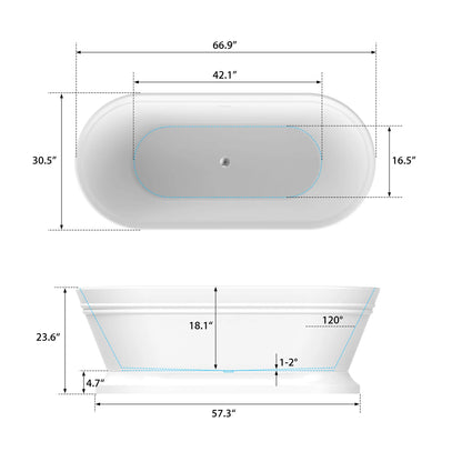Flatbottom Freestanding Soaking Bathtub in White by Vanity Art