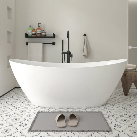 Flatbottom Freestanding Soaking Bathtub in  White/Polished Chrome