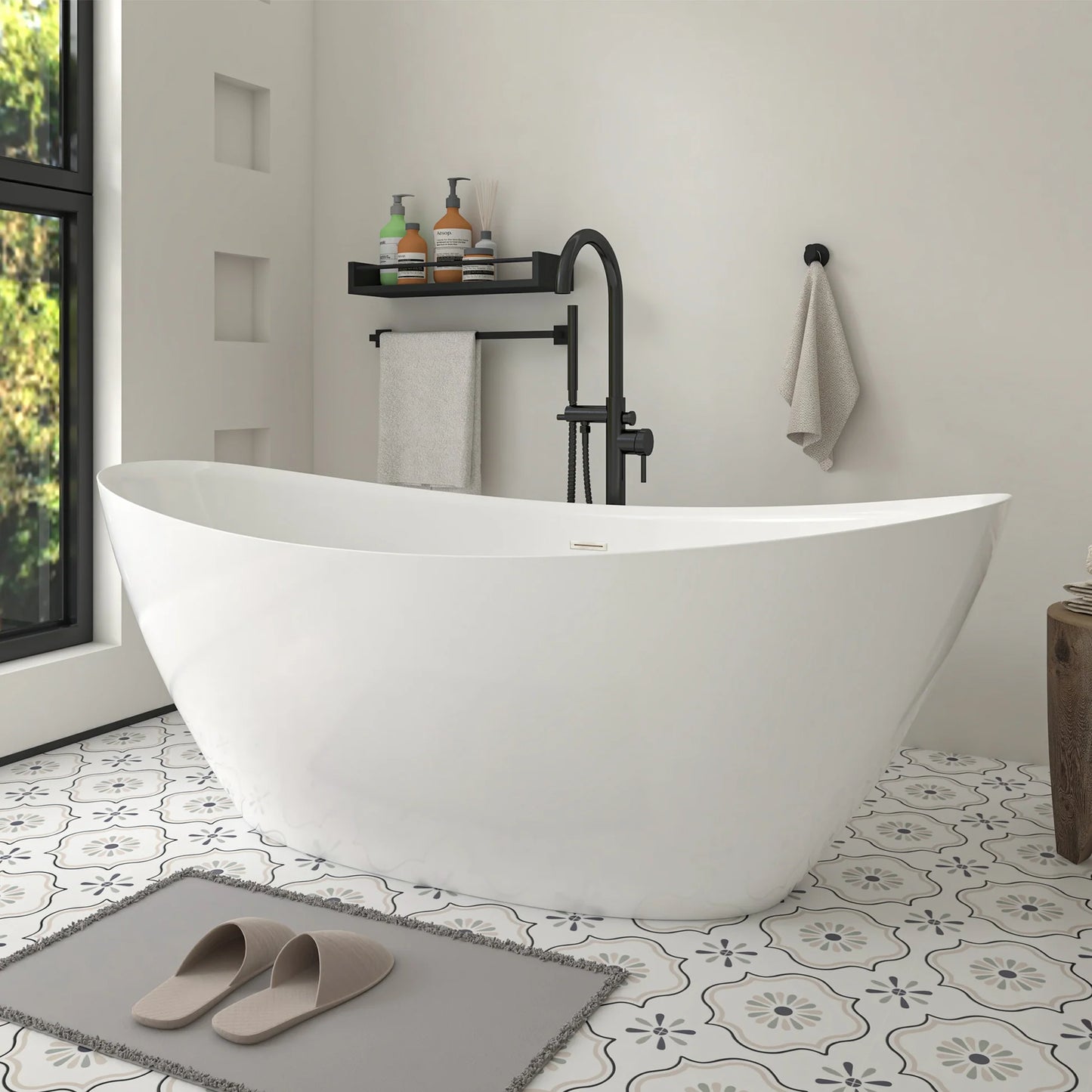 Flatbottom Freestanding Soaking Bathtub in White/Polished Chrome by Vanity Art