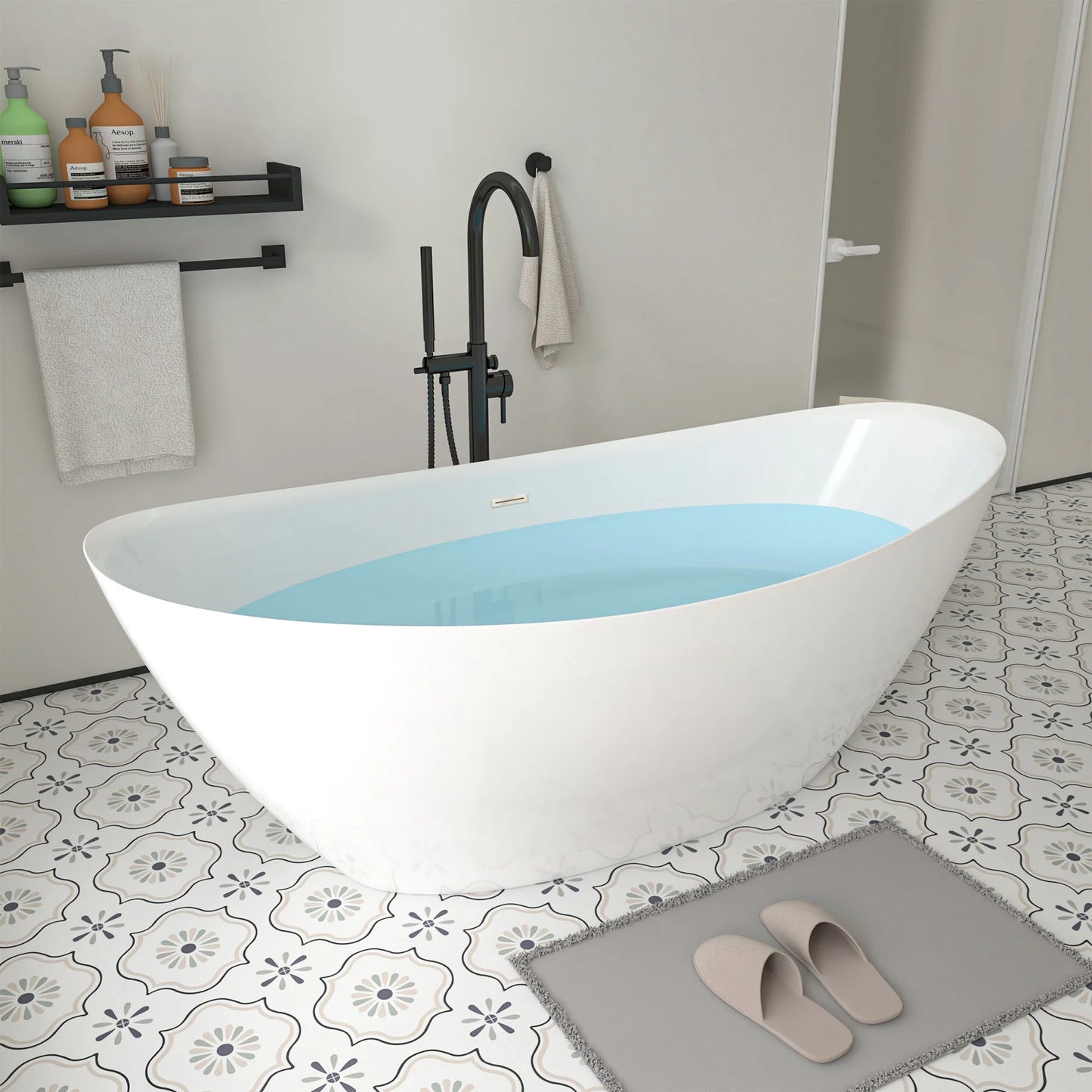 Flatbottom Freestanding Soaking Bathtub in White/Polished Chrome by Vanity Art