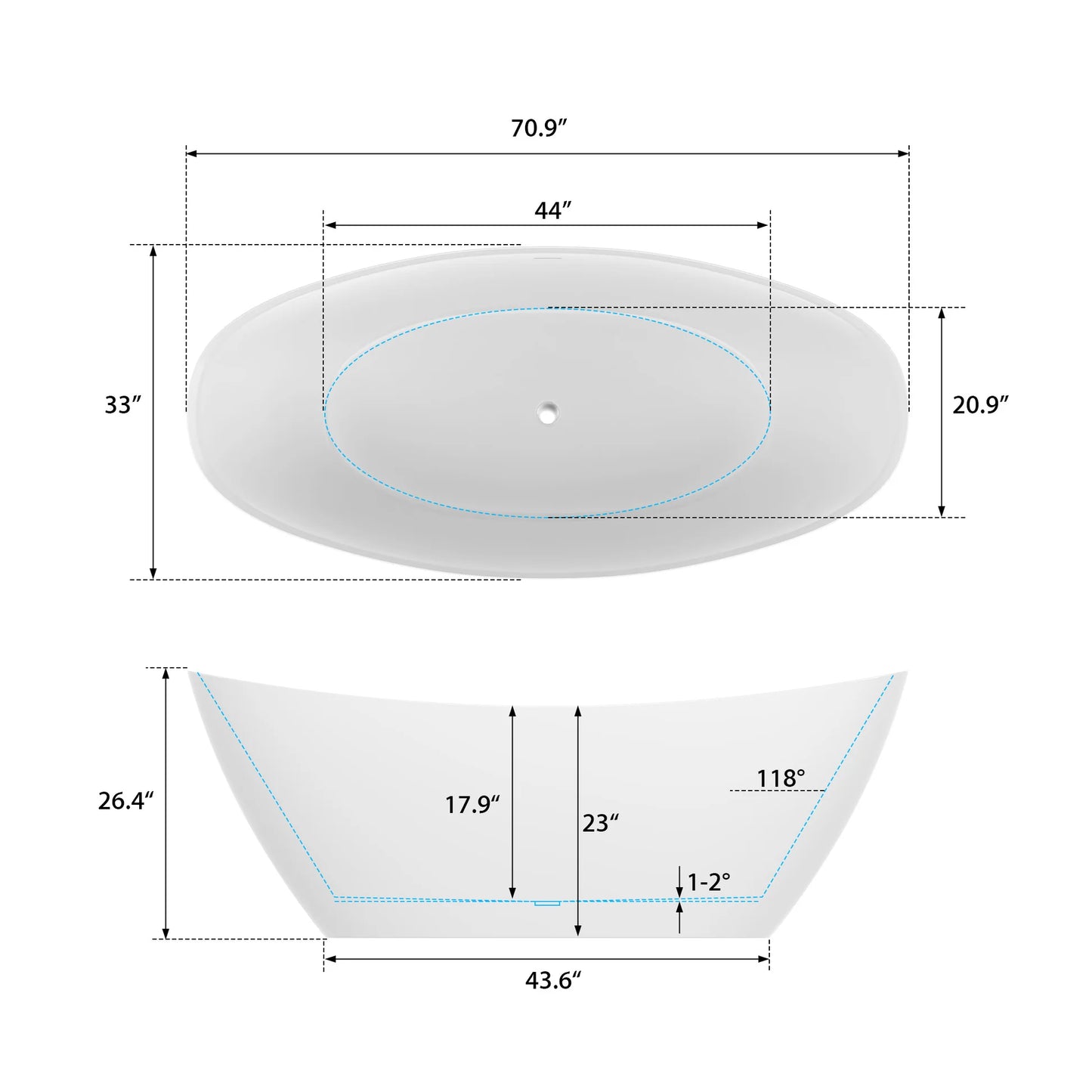 Flatbottom Freestanding Soaking Bathtub in White/Polished Chrome by Vanity Art